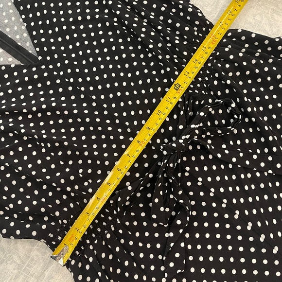 Polka Dot Short Sleeve V-Neck 2X Jumpsuit Romper wide Leg - Black - Picture 3 of 7